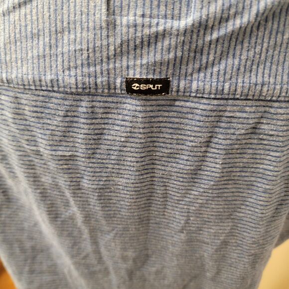 Womens Split Tank Top Blue Stripes Pocket With Orange Text Size Medium‎ - Picture 5 of 7